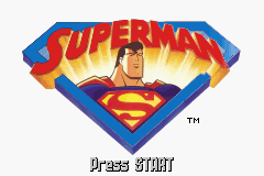 Superman: Countdown to Apokolips title screen for GameBoy Advance